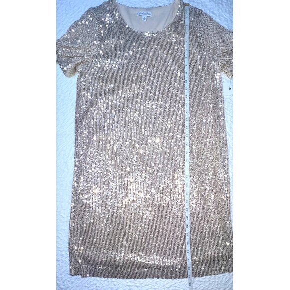 New! Ophelia Roe Gold Sequin Holiday Cocktail Dress Women SMALL Short Sleeve - Picture 2 of 3